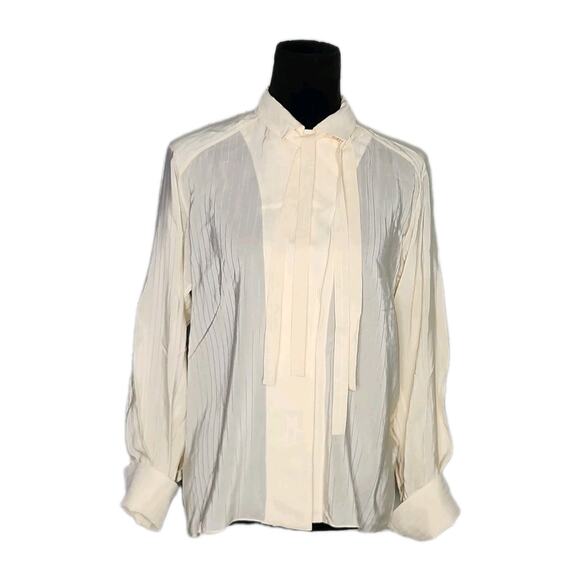 Chloe Ivory Silk Neck Tie Long Sleeve Collar Blouse Women's Size 34 Vanilla Ice - Picture 4 of 14